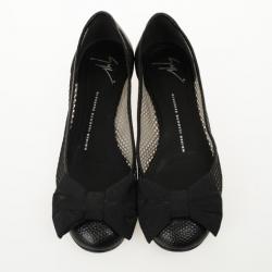 Pre Owned Giuseppe Zanotti Black Mesh Bow Flats Size 39