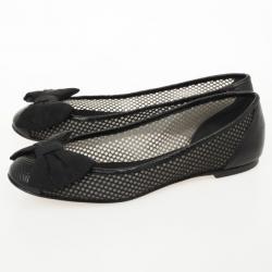 Pre Owned Giuseppe Zanotti Black Mesh Bow Flats Size 39