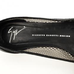 Pre Owned Giuseppe Zanotti Black Mesh Bow Flats Size 39