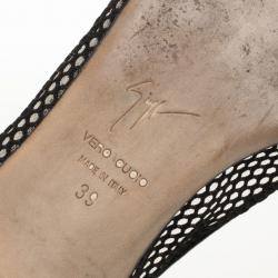 Pre Owned Giuseppe Zanotti Black Mesh Bow Flats Size 39