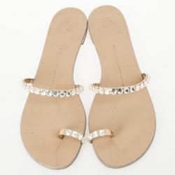 Pre Owned Giuseppe Zanotti Embellished Toe Ring Flat Sandals Size 39.5