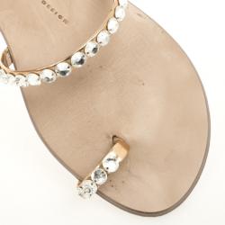 Pre Owned Giuseppe Zanotti Embellished Toe Ring Flat Sandals Size 39.5