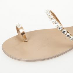 Pre Owned Giuseppe Zanotti Embellished Toe Ring Flat Sandals Size 39.5