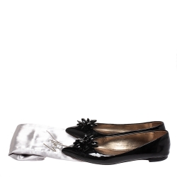 Pre Owned Giuseppe Zanotti Black Patent Leather Embellished Pointed Toe Flats Size 38