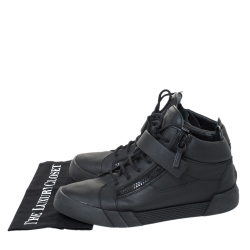 Giuseppe Zanotti Black Matte Leather High Top Lace Up Sneakers 44