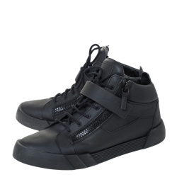Giuseppe Zanotti Black Matte Leather High Top Lace Up Sneakers 44