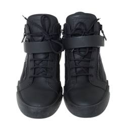 Giuseppe Zanotti Black Matte Leather High Top Lace Up Sneakers 44