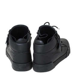 Giuseppe Zanotti Black Matte Leather High Top Lace Up Sneakers 44