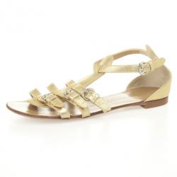 Pre Owned Giuseppe Zanotti Gold Leather Flat Gladiator Sandals Size 37.5