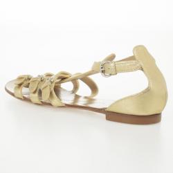 Pre Owned Giuseppe Zanotti Gold Leather Flat Gladiator Sandals Size 37.5