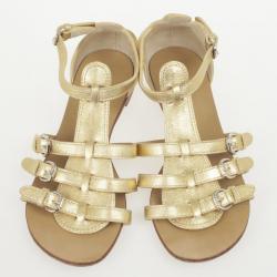 Pre Owned Giuseppe Zanotti Gold Leather Flat Gladiator Sandals Size 37.5