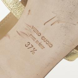 Pre Owned Giuseppe Zanotti Gold Leather Flat Gladiator Sandals Size 37.5