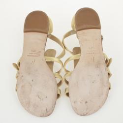 Pre Owned Giuseppe Zanotti Gold Leather Flat Gladiator Sandals Size 37.5