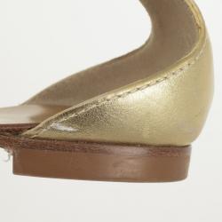 Pre Owned Giuseppe Zanotti Gold Leather Flat Gladiator Sandals Size 37.5