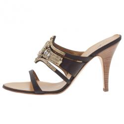 Pre Owned Giuseppe Zanotti Brown Leather Jeweled Mules Size 39.5