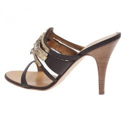 Pre Owned Giuseppe Zanotti Brown Leather Jeweled Mules Size 39.5