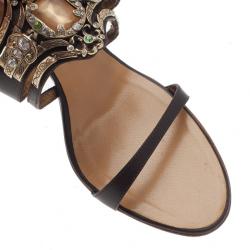 Pre Owned Giuseppe Zanotti Brown Leather Jeweled Mules Size 39.5