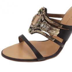 Pre Owned Giuseppe Zanotti Brown Leather Jeweled Mules Size 39.5