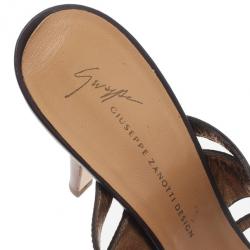 Pre Owned Giuseppe Zanotti Brown Leather Jeweled Mules Size 39.5