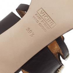 Pre Owned Giuseppe Zanotti Brown Leather Jeweled Mules Size 39.5