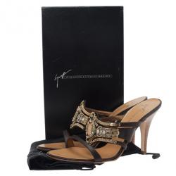 Pre Owned Giuseppe Zanotti Brown Leather Jeweled Mules Size 39.5