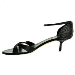 Pre Owned Giuseppe Zanotti Black Satin Rhinestone Sandals Size 41