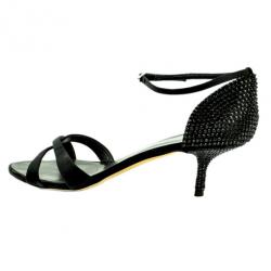 Pre Owned Giuseppe Zanotti Black Satin Rhinestone Sandals Size 41