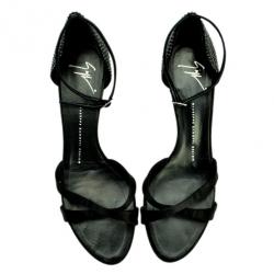 Pre Owned Giuseppe Zanotti Black Satin Rhinestone Sandals Size 41