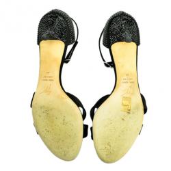 Pre Owned Giuseppe Zanotti Black Satin Rhinestone Sandals Size 41