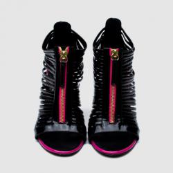 Pre Owned Giuseppe Zanotti Black Patent Leather Strappy Open Toe Back Zip Sandals Size 36