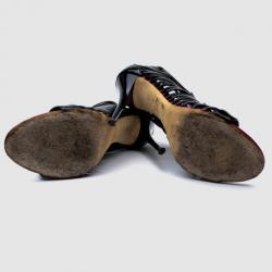 Pre Owned Giuseppe Zanotti Black Patent Leather Strappy Open Toe Back Zip Sandals Size 36