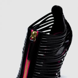 Pre Owned Giuseppe Zanotti Black Patent Leather Strappy Open Toe Back Zip Sandals Size 36