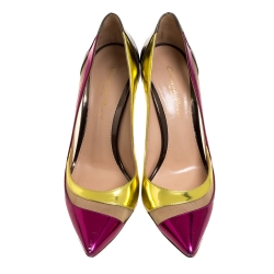 Pre Owned Giuseppe Zanotti Multicolor Patent Leather and Mesh Pointed Toe Pumps Size 37