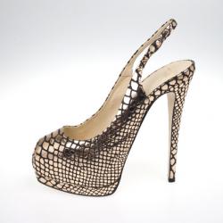Pre Owned Giuseppe Zanotti Bronze Python Embossed Peep Toe Slingback Sandals Size 38