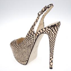 Pre Owned Giuseppe Zanotti Bronze Python Embossed Peep Toe Slingback Sandals Size 38