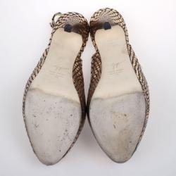 Pre Owned Giuseppe Zanotti Bronze Python Embossed Peep Toe Slingback Sandals Size 38