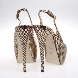 Pre Owned Giuseppe Zanotti Bronze Python Embossed Peep Toe Slingback Sandals Size 38
