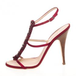 Pre Owned Giuseppe Zanotti Red Satin Embllished Sandals Size 40