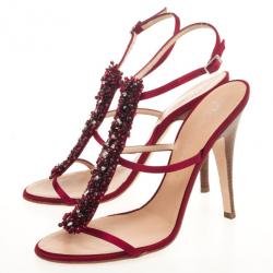 Pre Owned Giuseppe Zanotti Red Satin Embllished Sandals Size 40