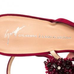 Pre Owned Giuseppe Zanotti Red Satin Embllished Sandals Size 40