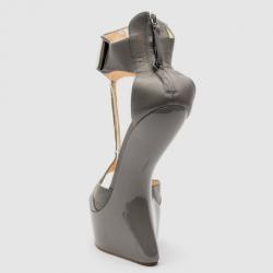 Pre Owned Giuseppe Zanotti Grey Leather Concave Wedge Back Zip Sandals Size 40