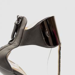 Pre Owned Giuseppe Zanotti Grey Leather Concave Wedge Back Zip Sandals Size 40