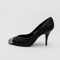 Pre Owned Giuseppe Zanotti Black Glitter Silver Cap Toe Pumps Size 38
