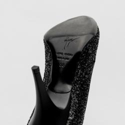 Pre Owned Giuseppe Zanotti Black Glitter Silver Cap Toe Pumps Size 38