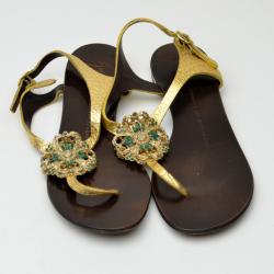 Pre Owned Giuseppe Zanotti Gold Embellished Flat Sandals Size 36