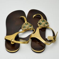 Pre Owned Giuseppe Zanotti Gold Embellished Flat Sandals Size 36