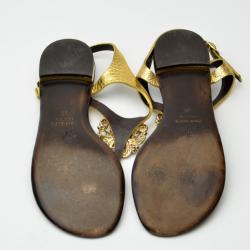 Pre Owned Giuseppe Zanotti Gold Embellished Flat Sandals Size 36