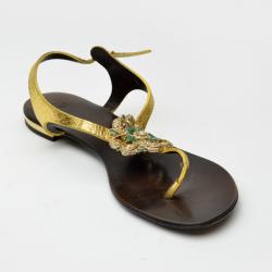 Pre Owned Giuseppe Zanotti Gold Embellished Flat Sandals Size 36