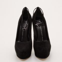 Pre Owned Giuseppe Zanotti Black Ankle Wrap Suede Platform Pumps Size 39
