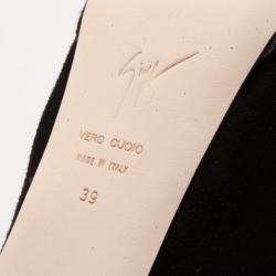 Pre Owned Giuseppe Zanotti Black Ankle Wrap Suede Platform Pumps Size 39